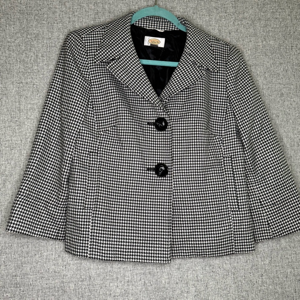 Talbots Black and White Houndstooth Cropped Stretch Jacket Size‎ 4